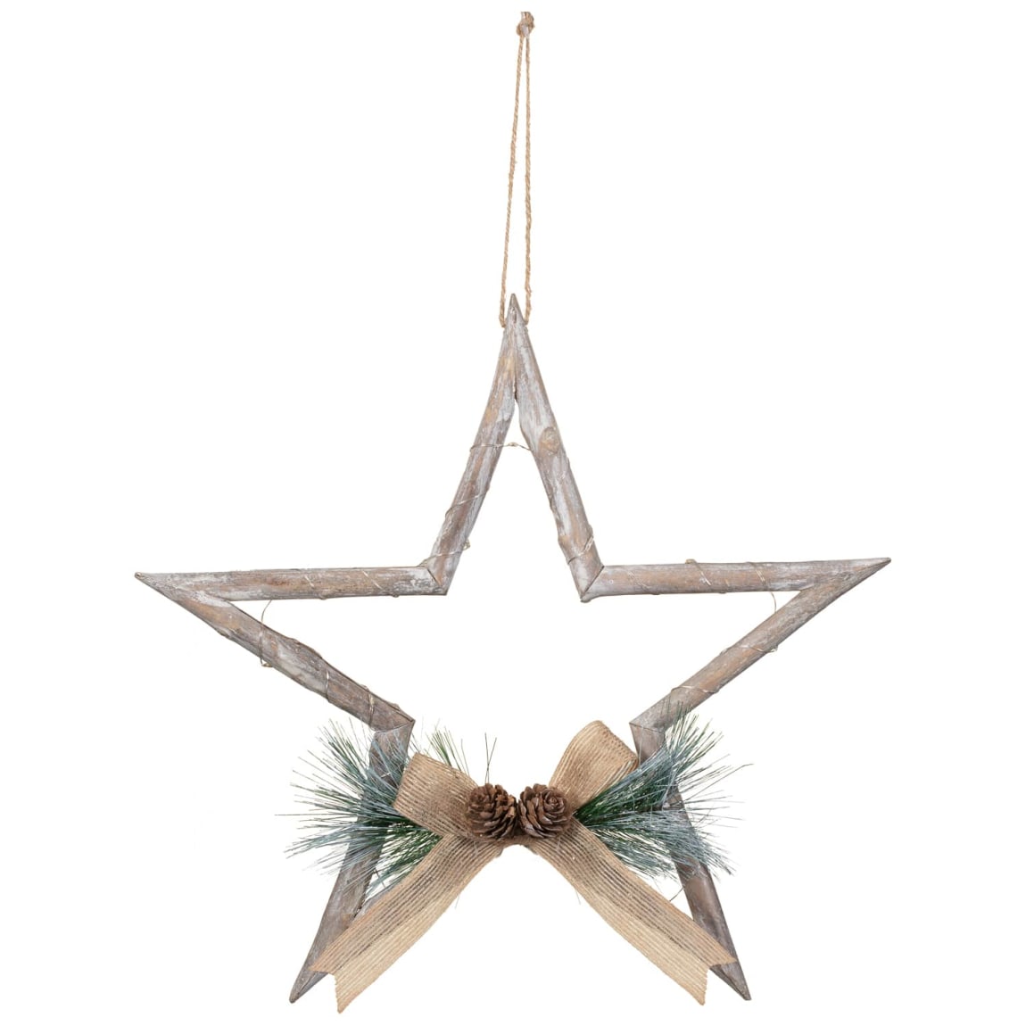 Wooden Light Up Star with Foliage Christmas Decorations B&M