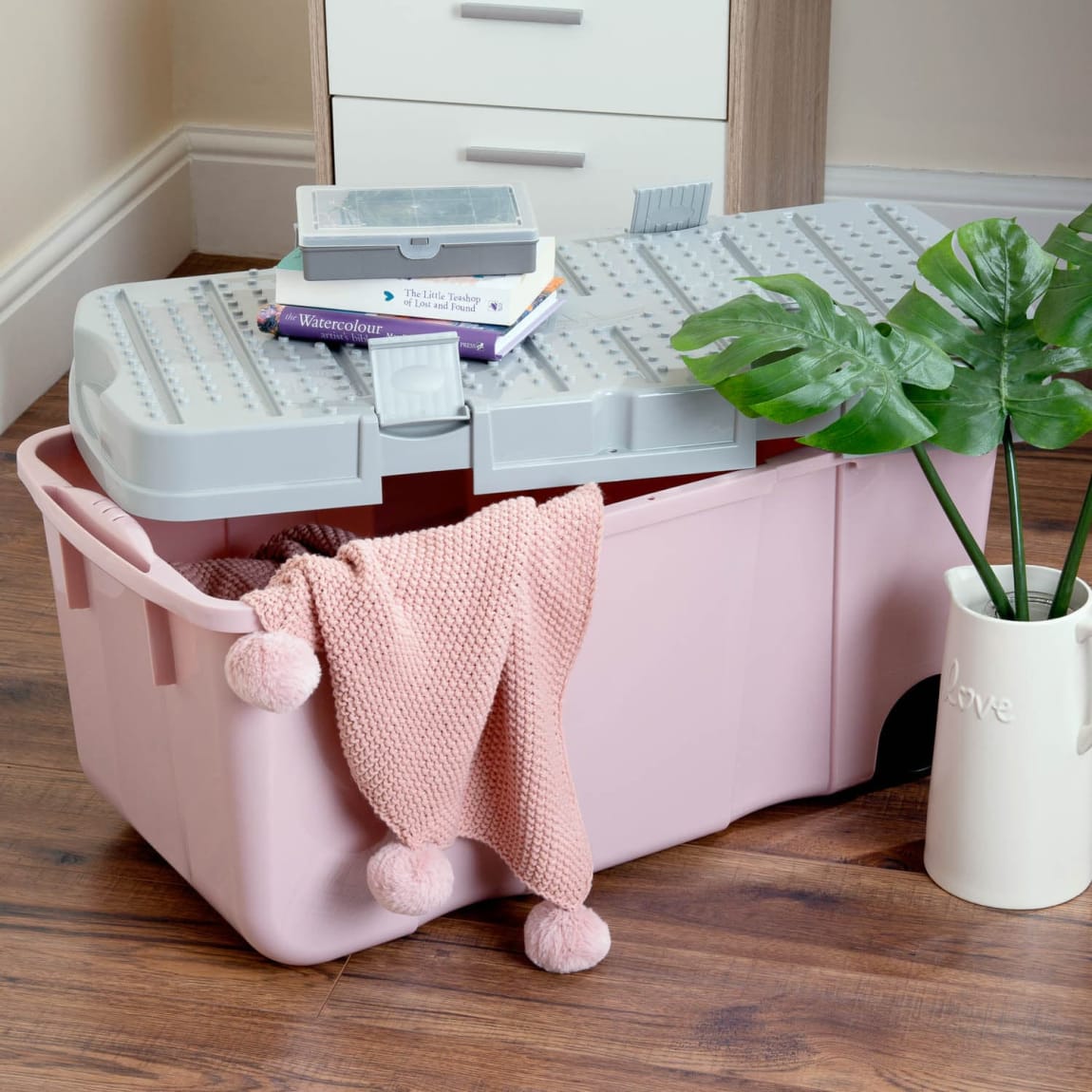 Deluxe Storage Box 100L Pink Storage Boxes B&M