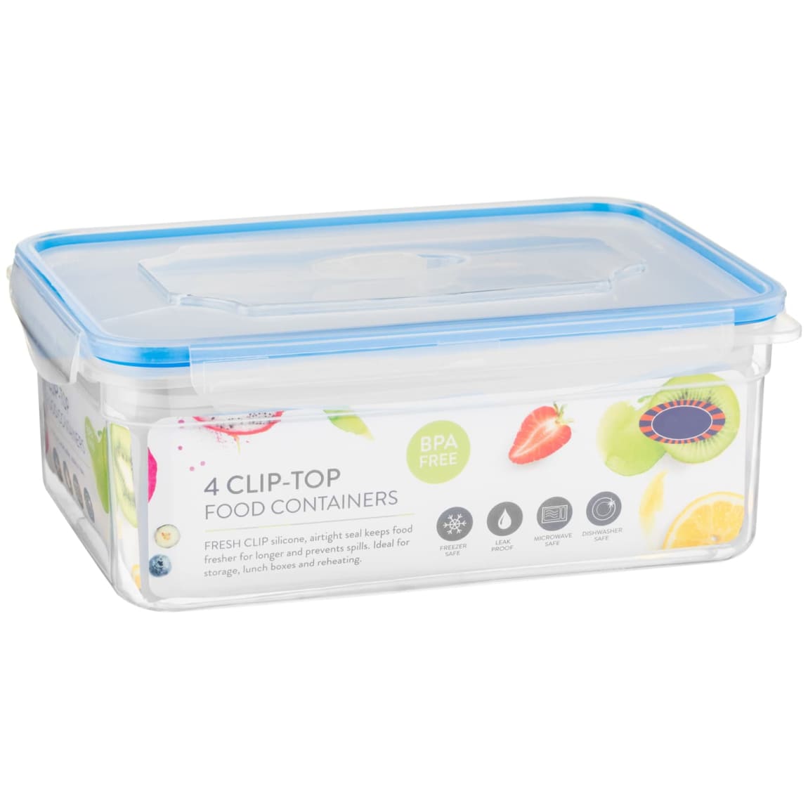 Clip Top Food Containers 4pk Blue Kitchen B&M