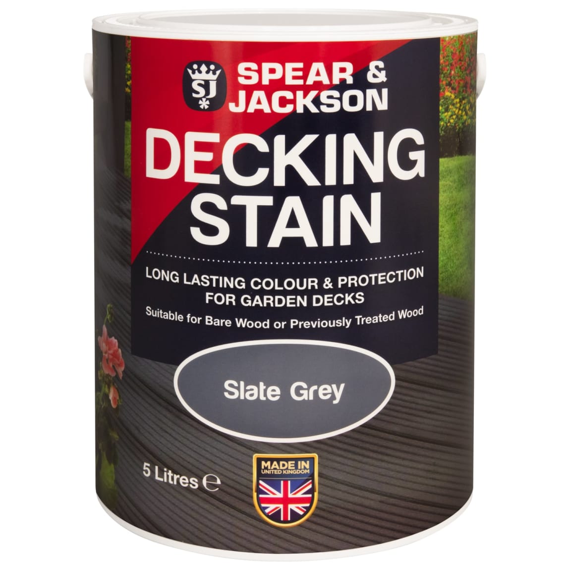 Spear & Jackson Decking Stain 5L Slate Grey Exterior Paint B&M