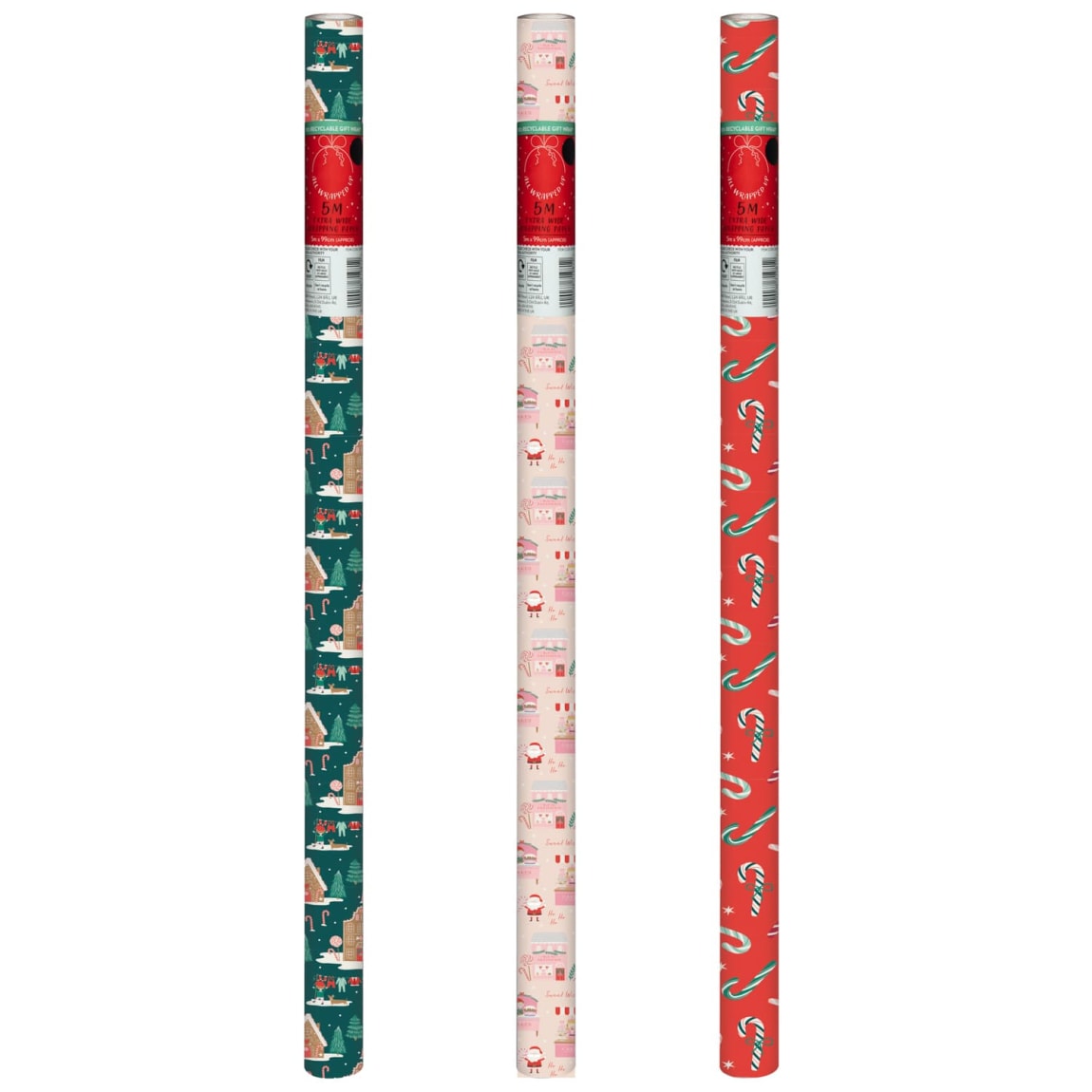 Extra Wide Wrapping Paper 5m Candy Canes Christmas Wrap B&M
