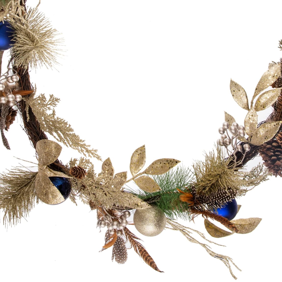 387218-pre-lit-6ft-navy-and-champagne-garland-with-feathers