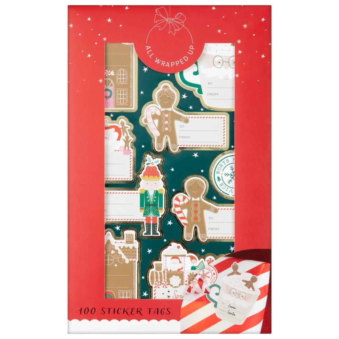 Novelty Christmas Stickers 100pk Green Wrapping Essentials B&M