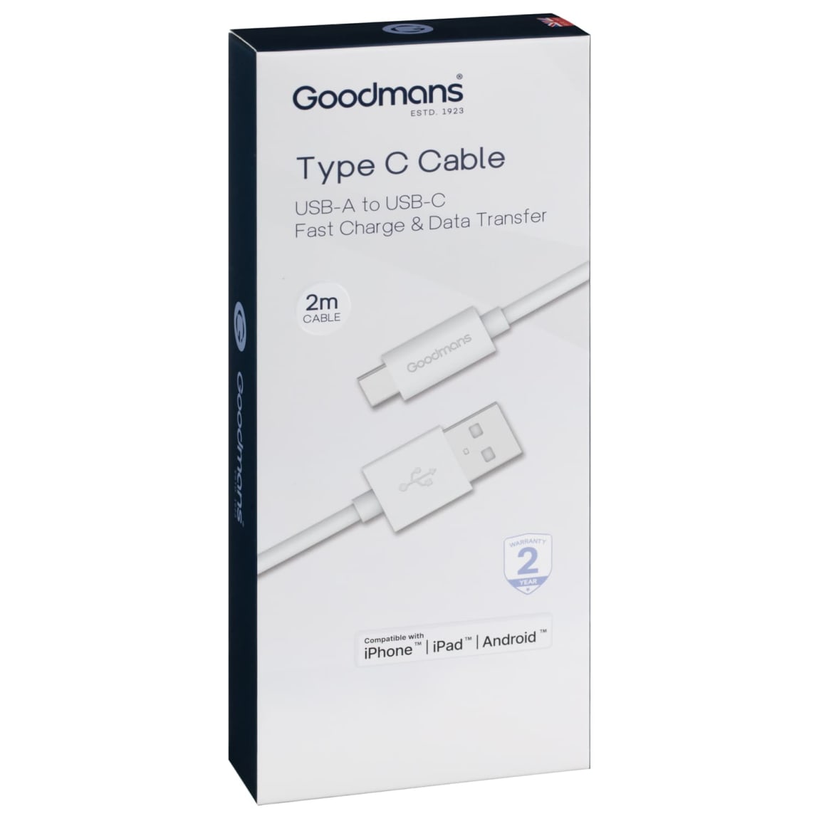 390301-goodmans-type-c-cable-usb-a-to-usb-c-2m-white