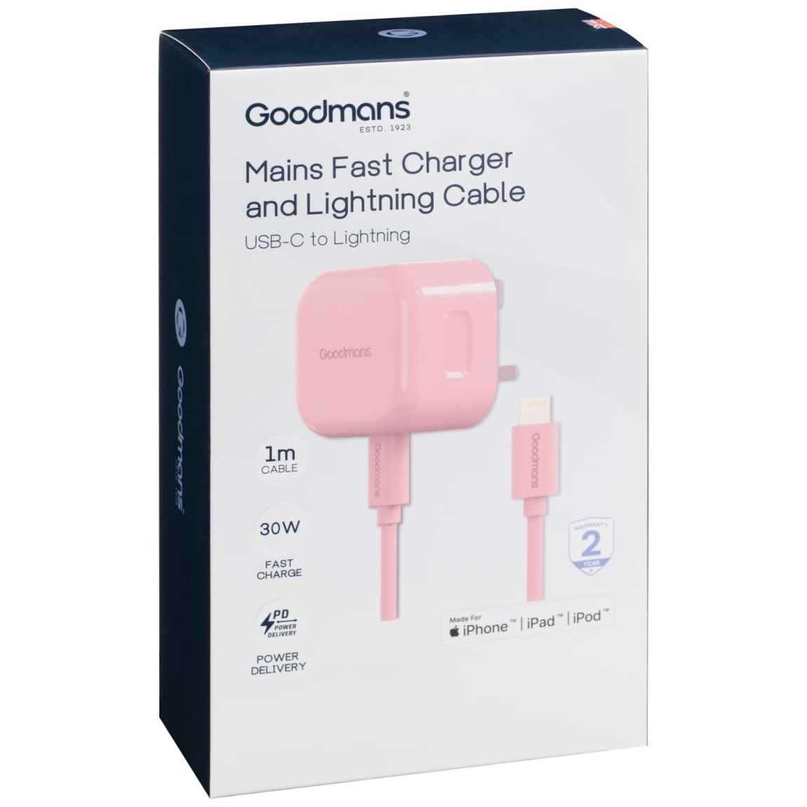 409861-goodmans-mains-fast-charger-and-lightning-cable-pink