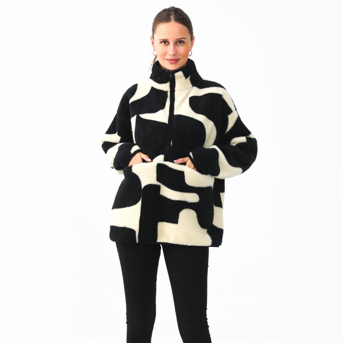 413416-ladies-design-fleece-top-black-cream-2