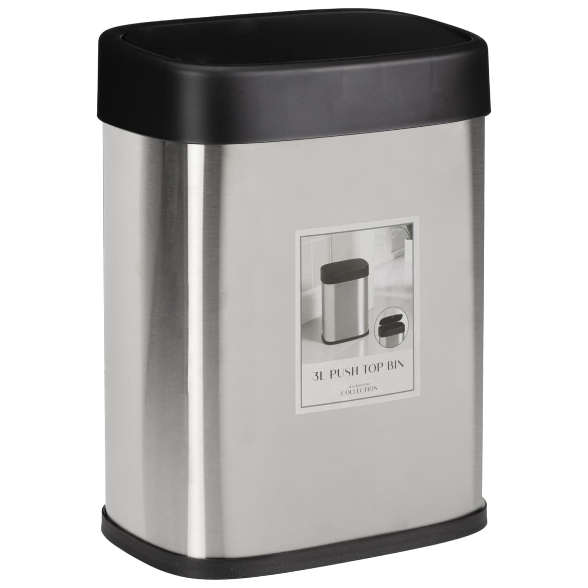 Bathroom Collection Push Top Bin 3L | Bathroom Bins | B&M
