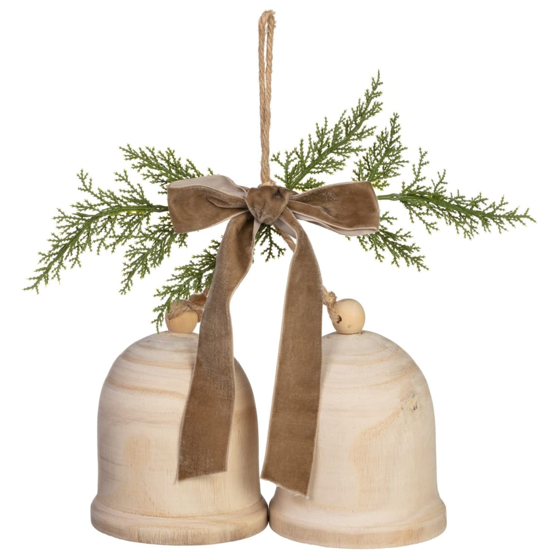 425321-wooden-bells-with-beige-bow-and-foliage