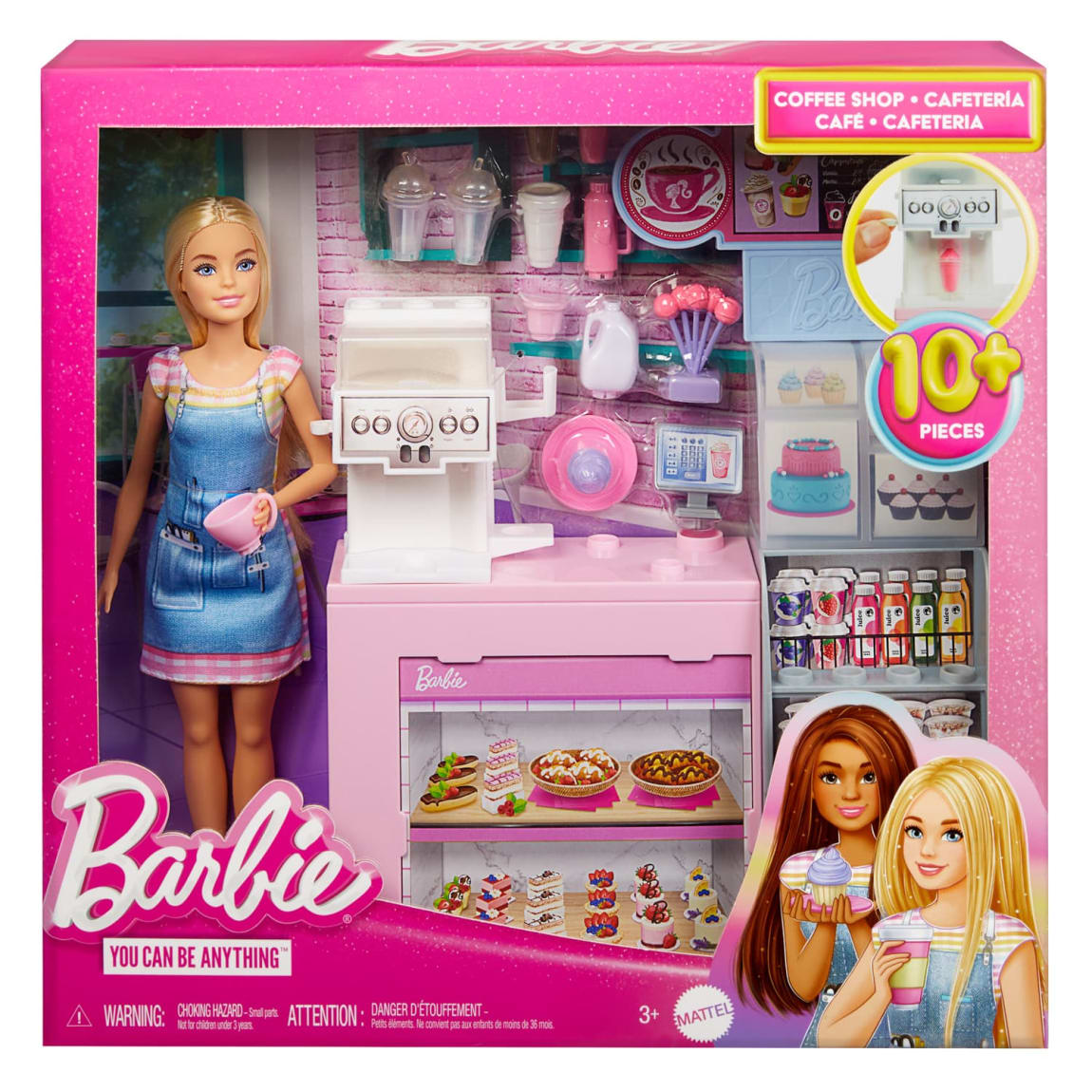 thumbnail image 2 of Barbie GMW03 Coffee Shop With Blonde Curvy Doll & 20 Realistic Play Pieces 2 of 12