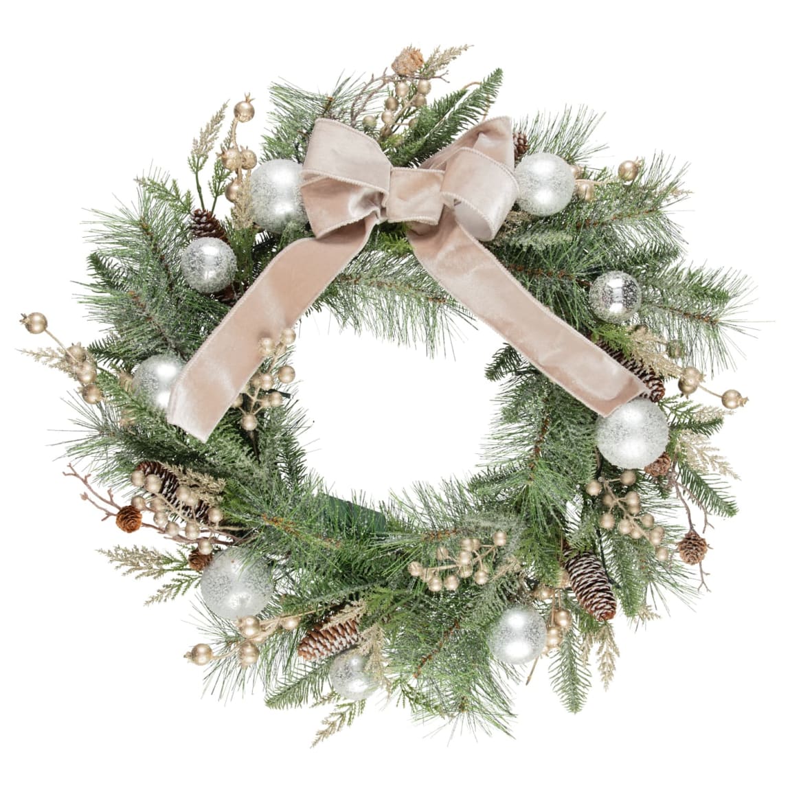 437030-70cm-frosted-wreath-with-champangne-bow