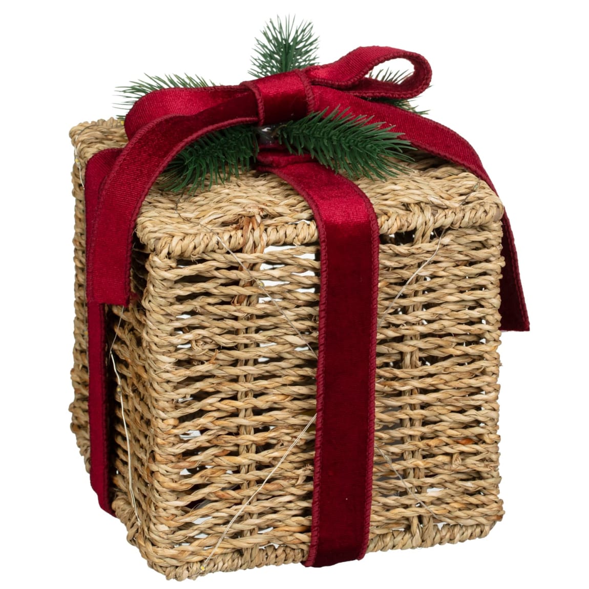 437110-pre-lit-seagrass-parcel-with-red-velvet-bow-and-foliage