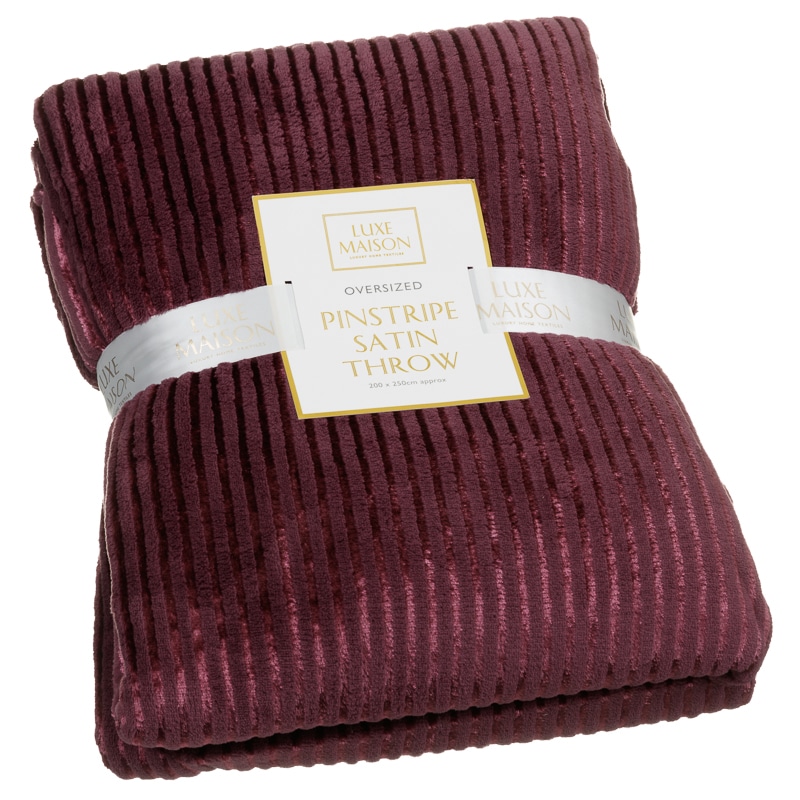 Pinstripe Satin Oversized Luxury Throw Home Blankets B&M
