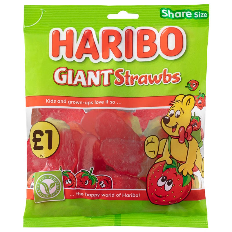 Haribo Giant Strawbs 180g Sweets B M Haribo Giant Strawbs 180g Sweets B M