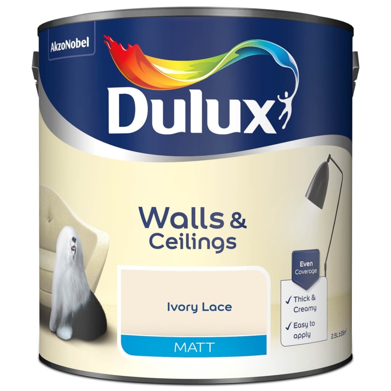 Dulux Matt Paint 2.5L Ivory Lace DIY Paint B&M