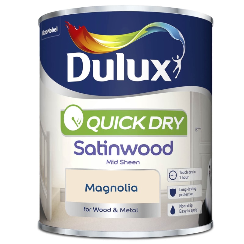Dulux Quick Dry Satinwood Paint Magnolia 750ml Paint B&M Stores