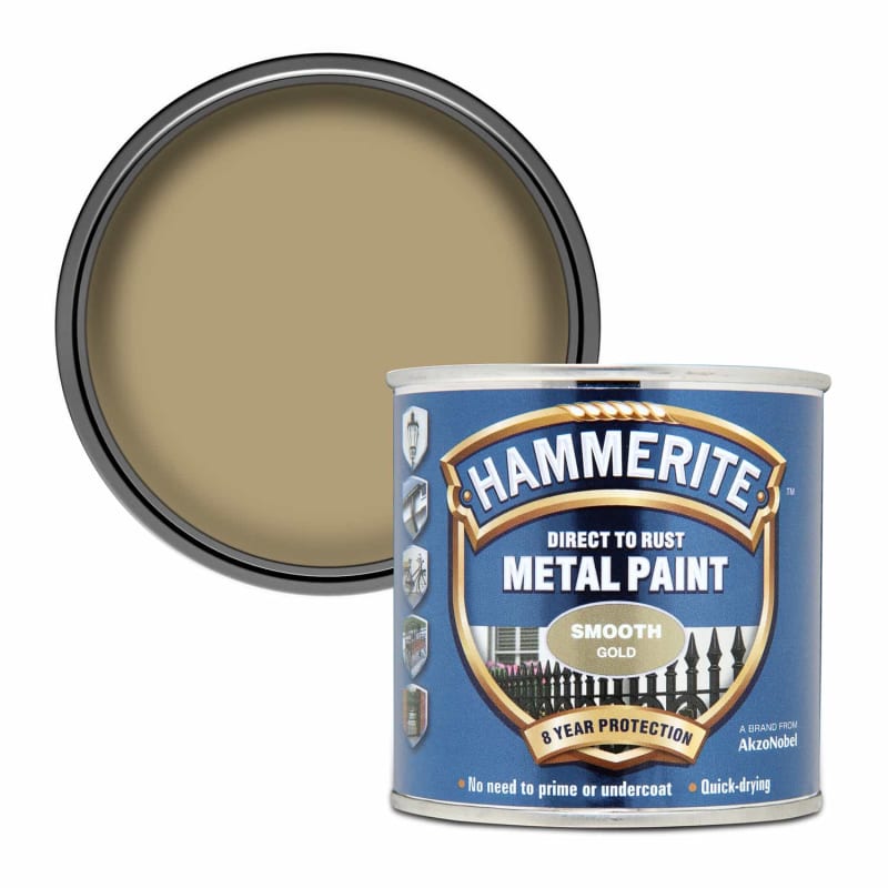 Hammerite Metal Paint 250ml Smooth Gold DIY B&M
