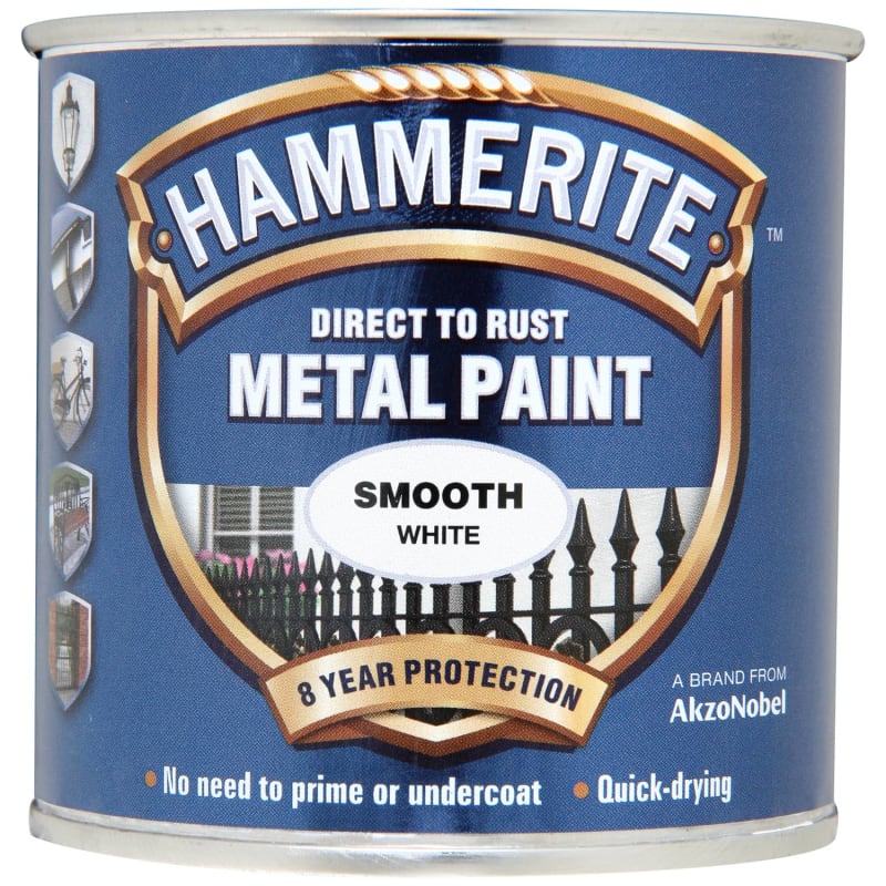 Hammerite Metal Paint 250ml Smooth White DIY B&M