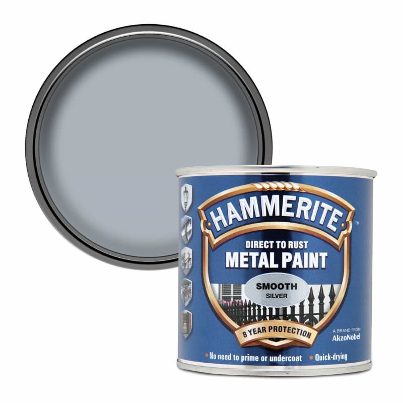 Hammerite Metal Paint 250ml Smooth Silver DIY B&M