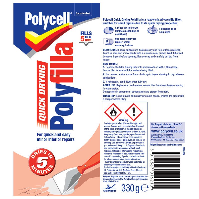 Polycell Quick Drying Polyfilla 500g DIY, Fillers B&M
