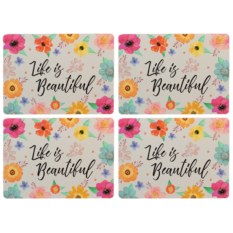 Table Placemats 4pk Life is Beautiful Tableware B&M