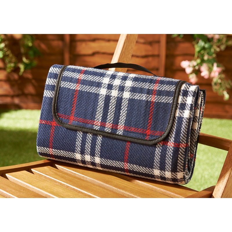 Tartan Picnic Rug Blue Camping & Outdoors B&M Stores