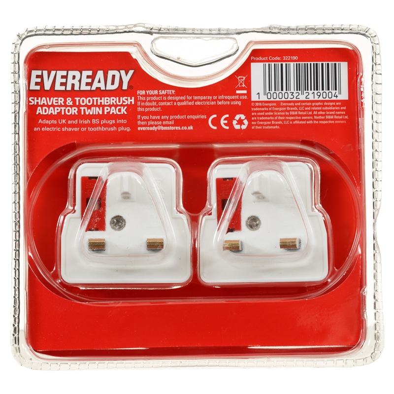 Eveready Shaver & Toothbrush Adapter Twin Pack Electrical