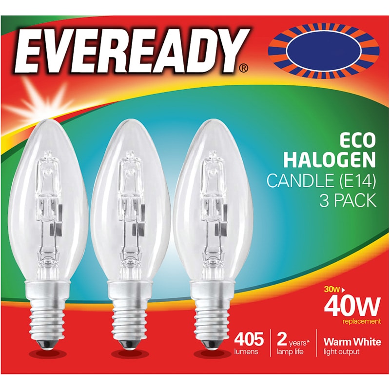 Eveready 40W E14 Candle Bulb 3pk Lighting B&M