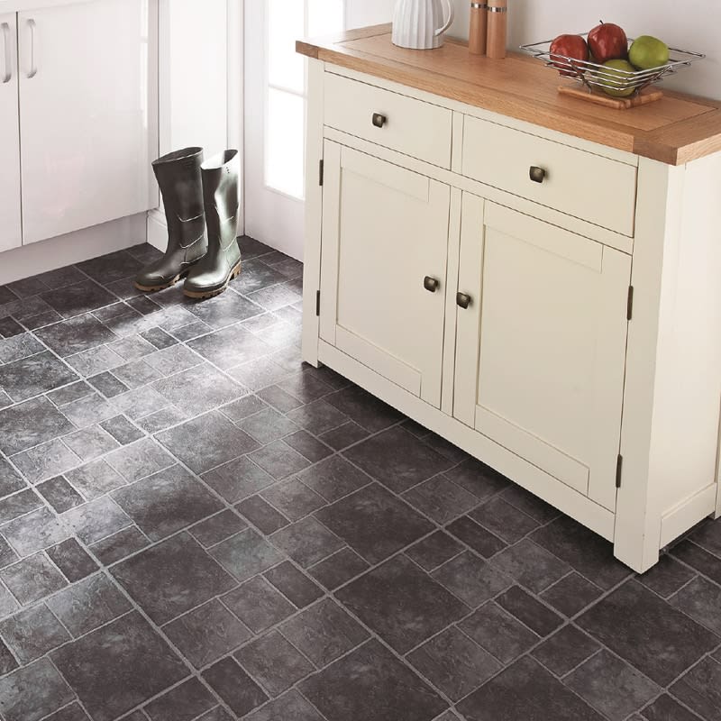 Self Adhesive Floor Tiles Grey Stone Effect Tiling Flooring B M