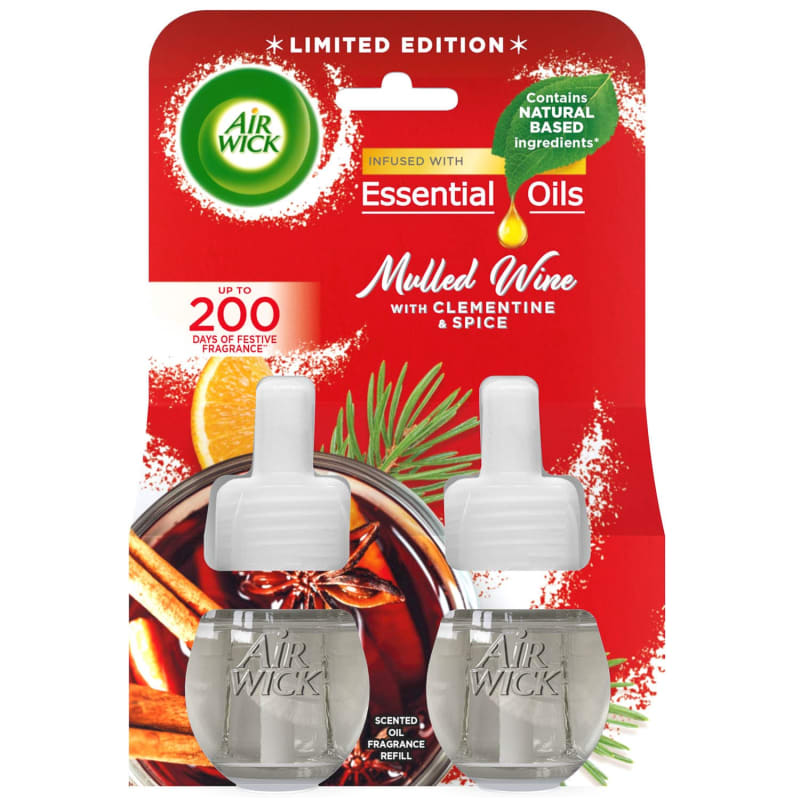 Air Wick Essential Oil Electric Refill 2pk Mulled Wine Cleaning B&M