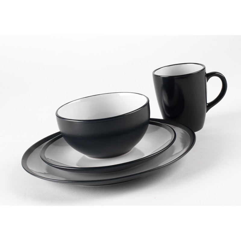 Russell Hobbs Black TwoTone Dinner Set 16pc Dining B&M
