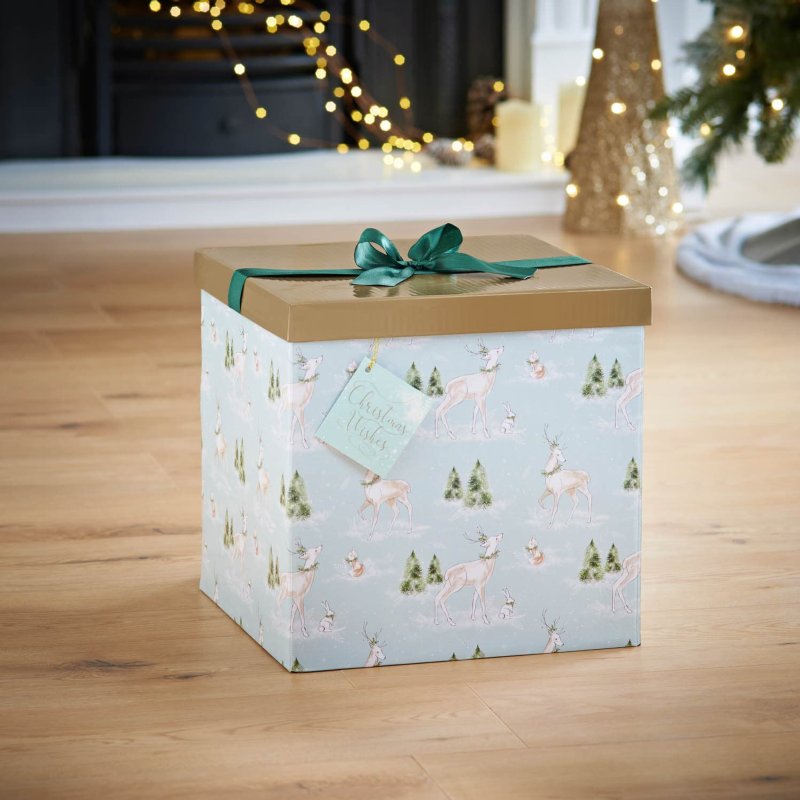 XL Christmas Gift Box with Bow &amp; Tag - Reindeers | Xmas - B&amp;M