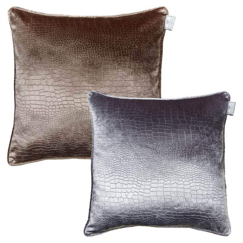 B&M Croc Oversized Velvet Cushion Silver 3276421 B&M