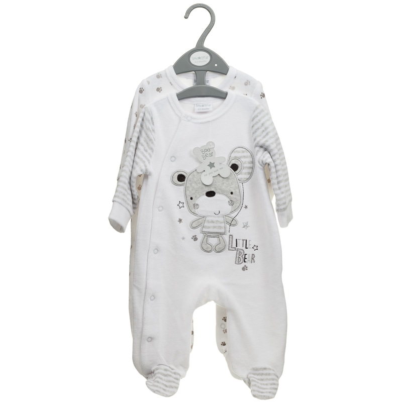Baby Velour Sleepsuit 2 Pack Grey Baby Clothing B&M