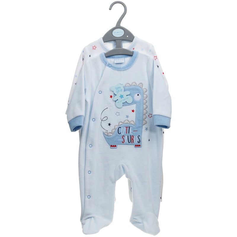 Baby Velour Sleepsuit 2 Pack Blue Baby Clothing B&M