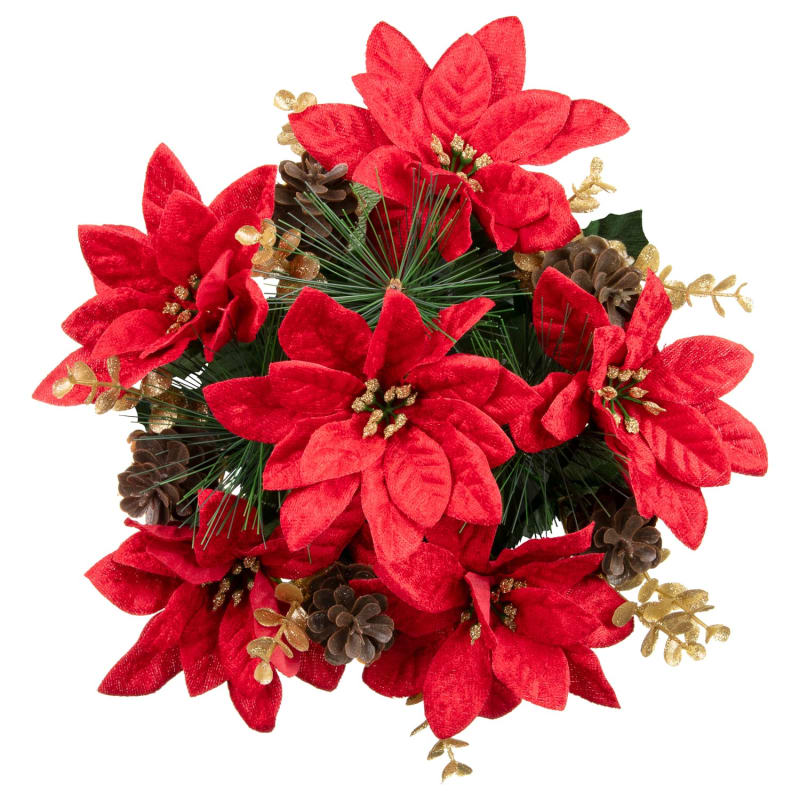 Glitter Grave Pot Red Poinsettia Vases & Artificial Flowers B&M