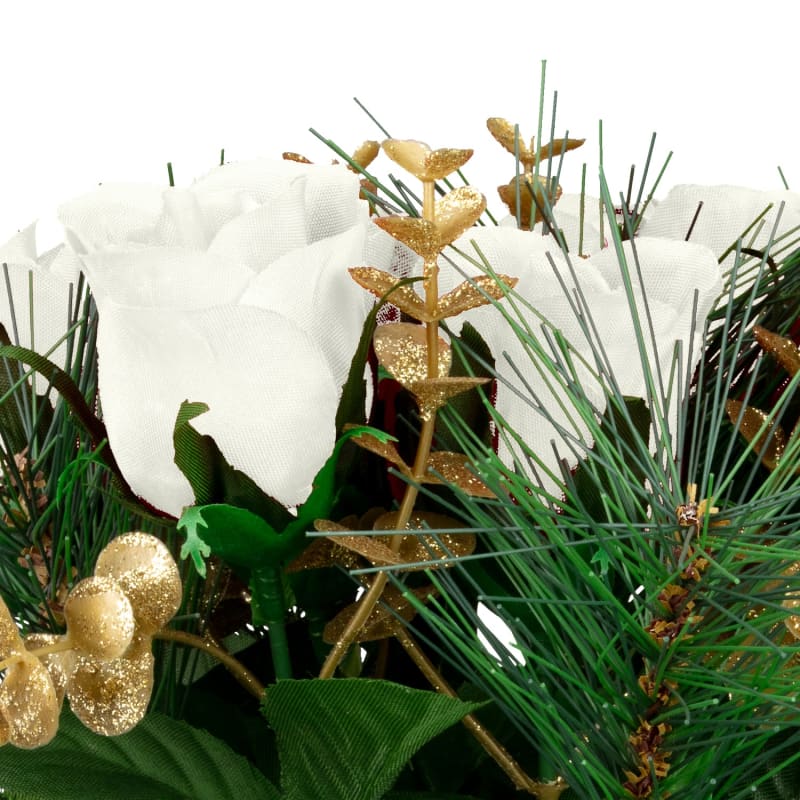 Glitter Grave Pots White Roses Vases & Artificial Flowers B&M