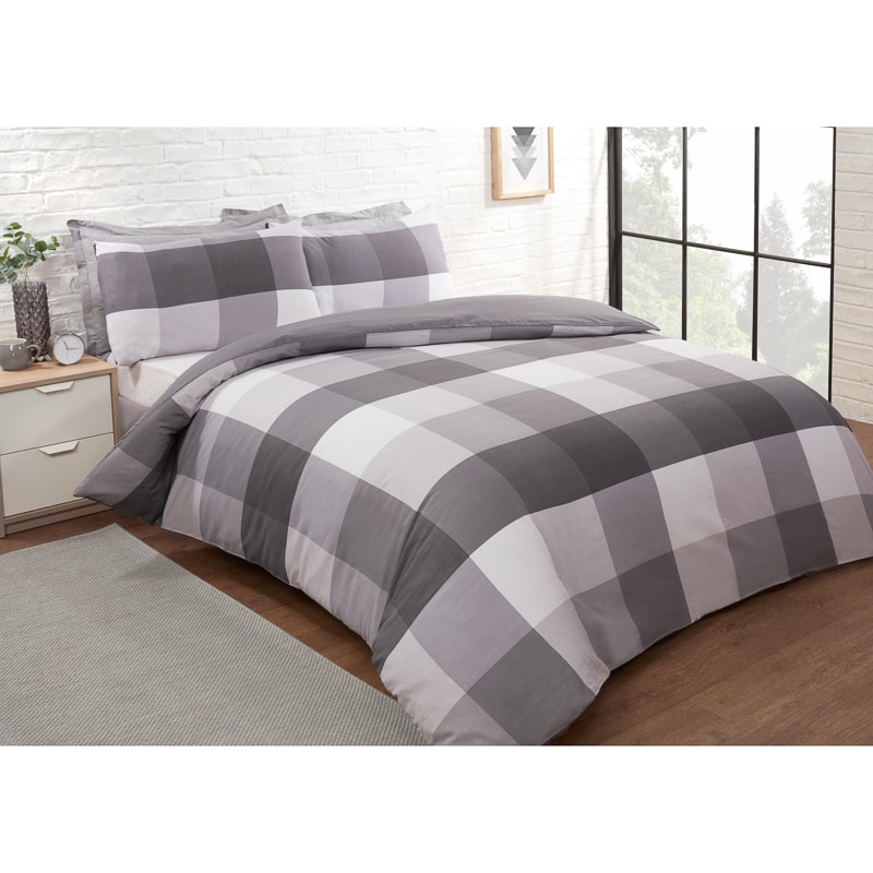 Check King Duvet Twin Pack Grey