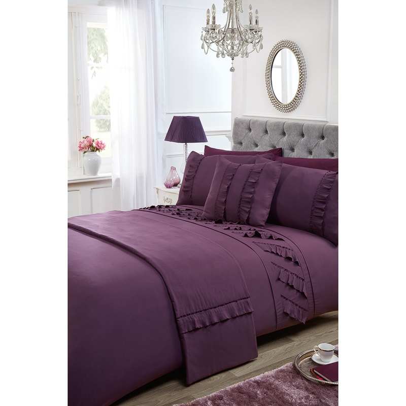 Amelia Ruffle Bed in a Bag King - Purple | Bedding - B&M