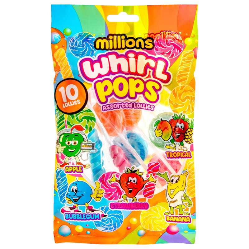 Millions Mini Whirl Pops 10pk Confectionery Sweets B&M