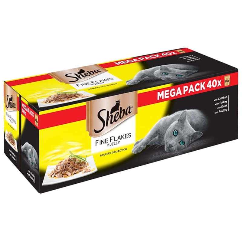 Sheba Fine Flakes Jelly Mega Pack 40 x 85g Cat Food B&M