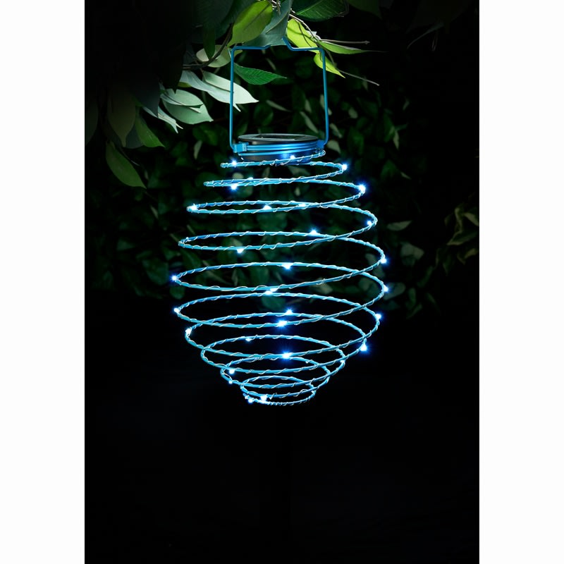 Solar Powered Spiral Lantern - Blue | Garden Lighting - B&M