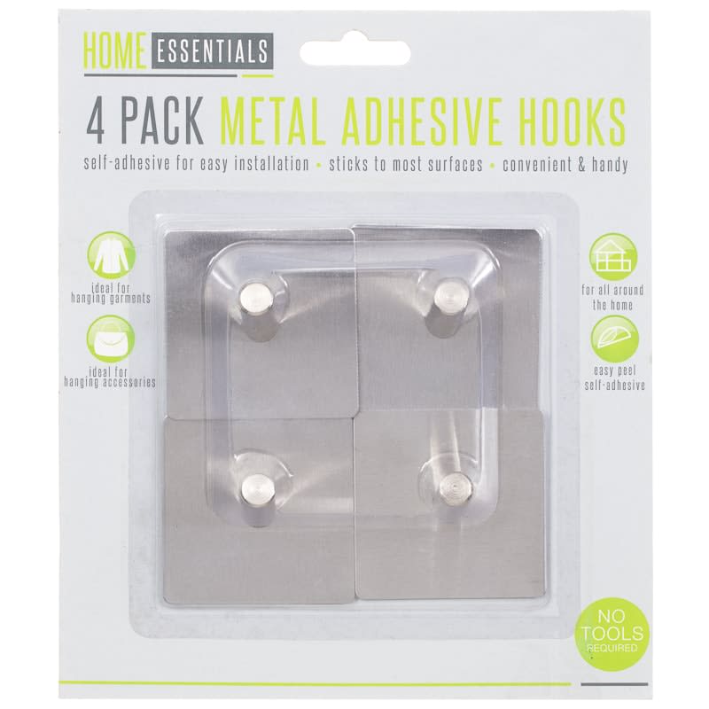 Metal Adhesive Hooks 4pk Square Storage & Hooks B&M