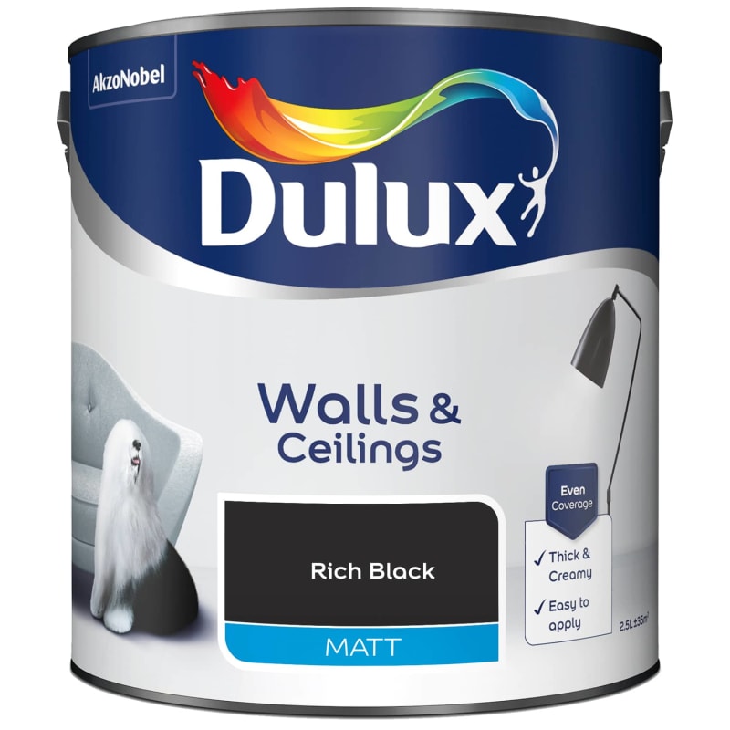 Dulux Walls & Ceilings Matt Paint 2.5L Rich Black Paint B&M