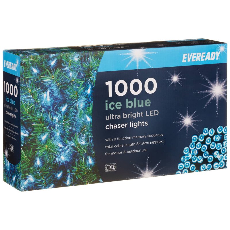 Eveready LED Chaser Lights 1000pk Ice Blue Christmas Lights B&M