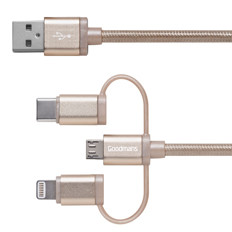 Goodmans 3in1 Charging & Sync Cable Gold Electrical B&M