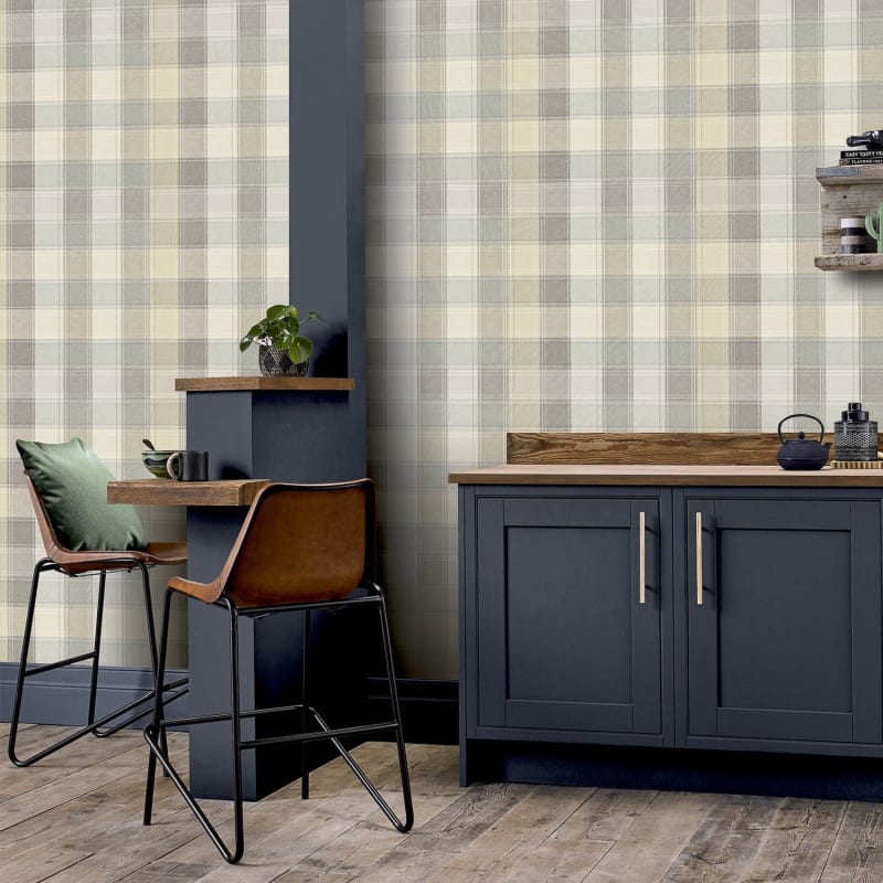 Country Check Wallpaper Grey DIY Wallpaper B&M