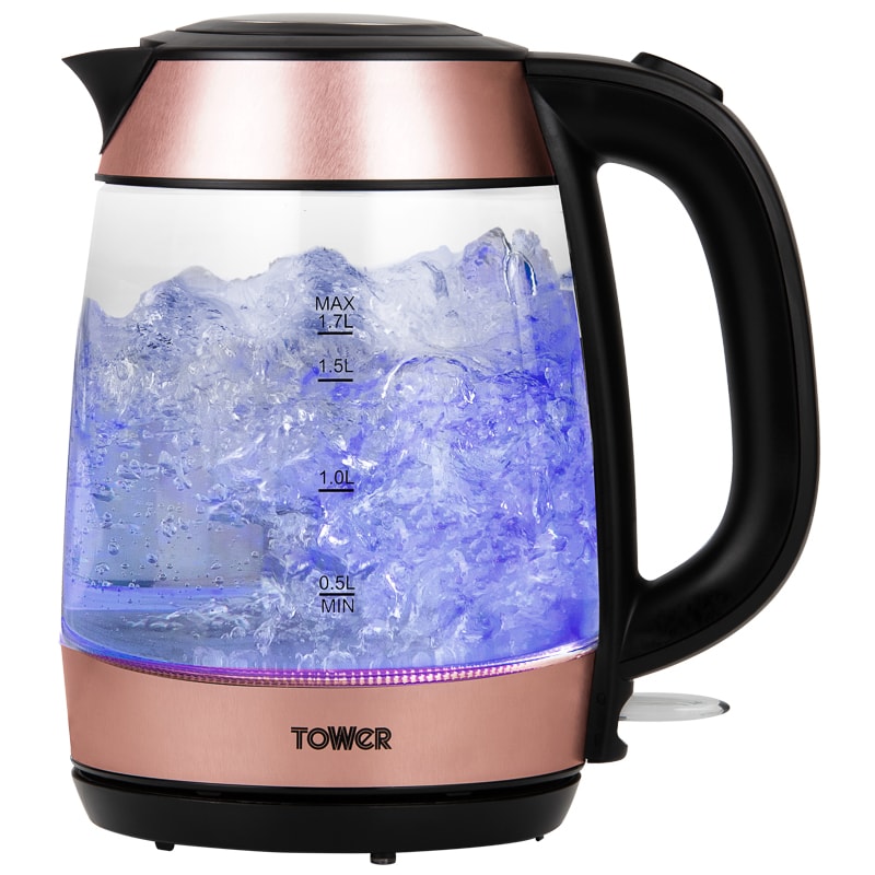 Tower Glass Kettle - Rose Gold | Kitchen | Kettles - B&M