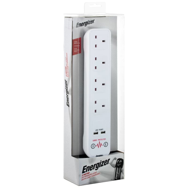 Energizer 2m Extension Lead with USB Ports Electrical B&M
