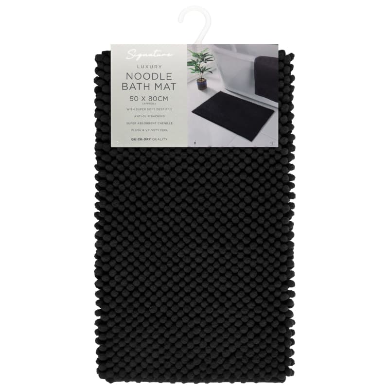 Signature Microfibre Noodle Bath Mat - Black | Bath Mats - B&M Stores