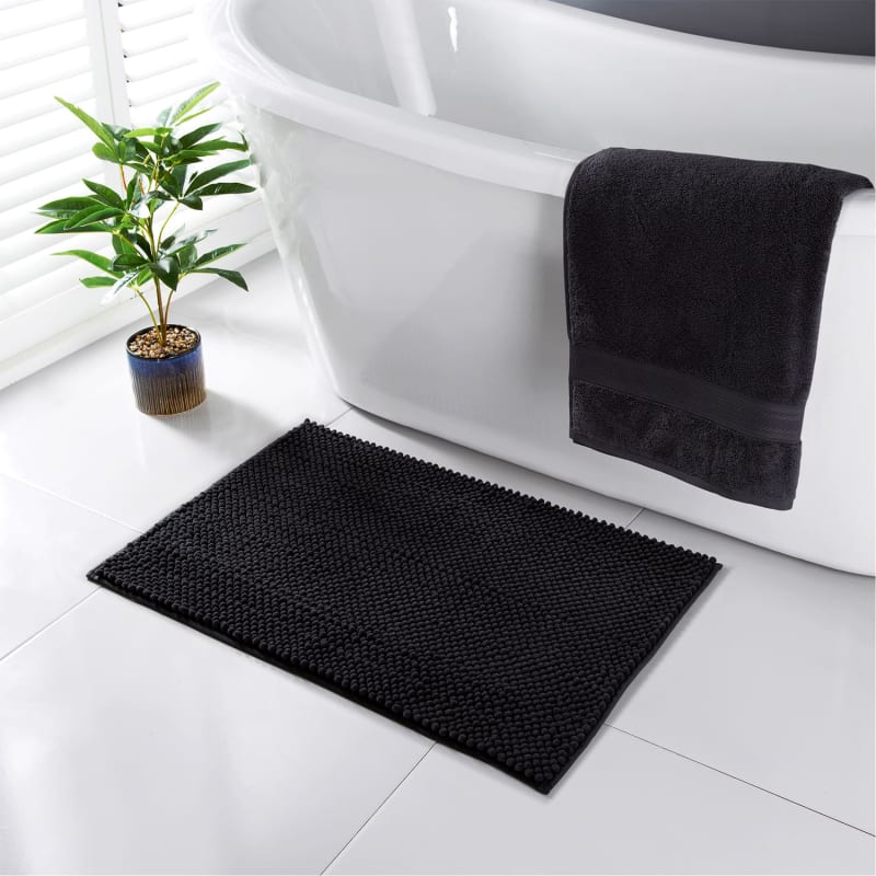 Signature Microfibre Noodle Bath Mat - Black | Bath Mats - B&M Stores